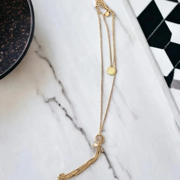 Bohemian Long Layered Tassel Gold Plated Drop Necklace - Picture 2 of 3